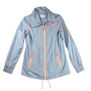 Lacoste Sport Women Lightweight Windbreaker Jacket Gray Neon Orange Zip Size M